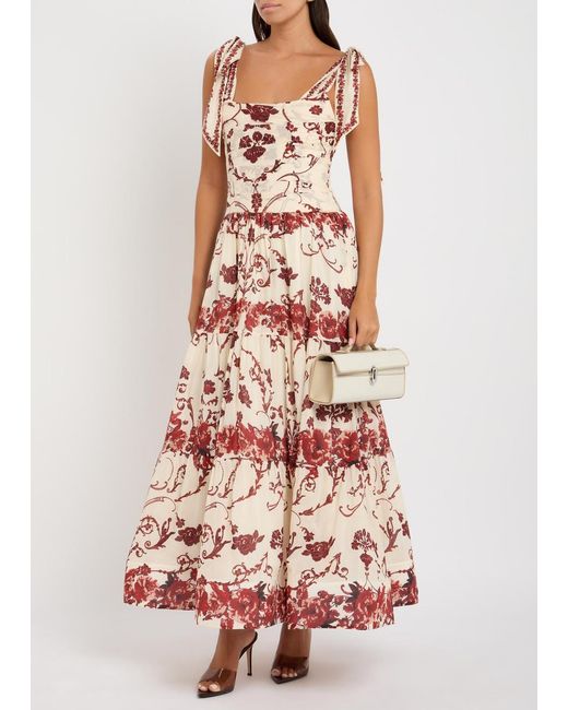 Alice + Olivia White Haven Floral-Print Stretch-Cotton Midi Dress