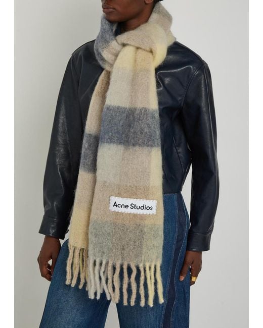 Acne Gray Vally Checked Wool-Blend Scarf