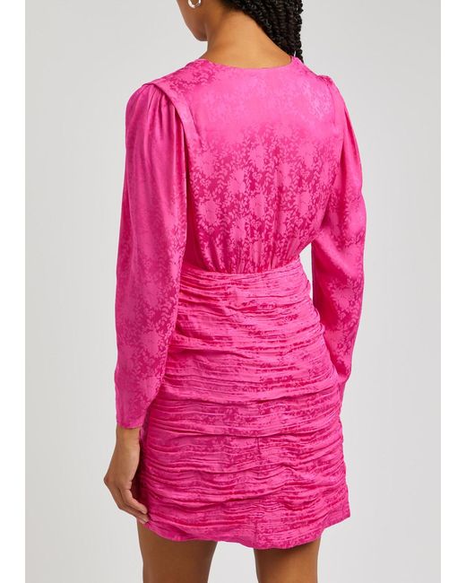 Rixo Pink Golden Floral-jacquard Satin Mini Dress
