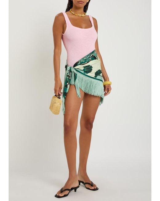 Hunza G Pink Square-Neck Crinkle Swimsuit