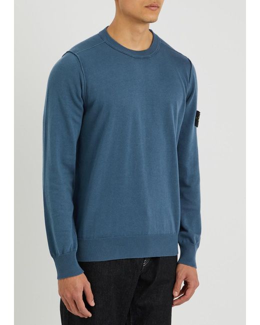 Stone Island Blue Logo Cotton Jumper for men