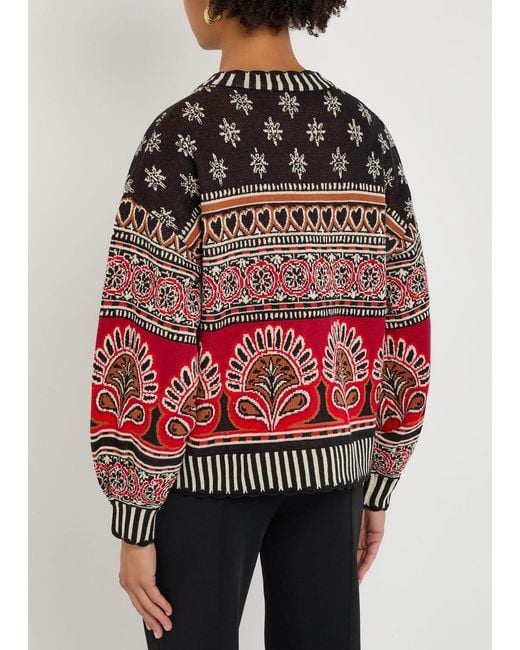 Farm Rio Red Ainika Groove Patterned Cotton Cardigan