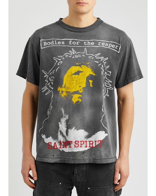 SAINT Mxxxxxx Gray Saint Reaper Printed Cotton T-shirt for men