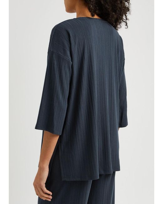 Eileen Fisher Blue Ribbed Stretch-jersey Top