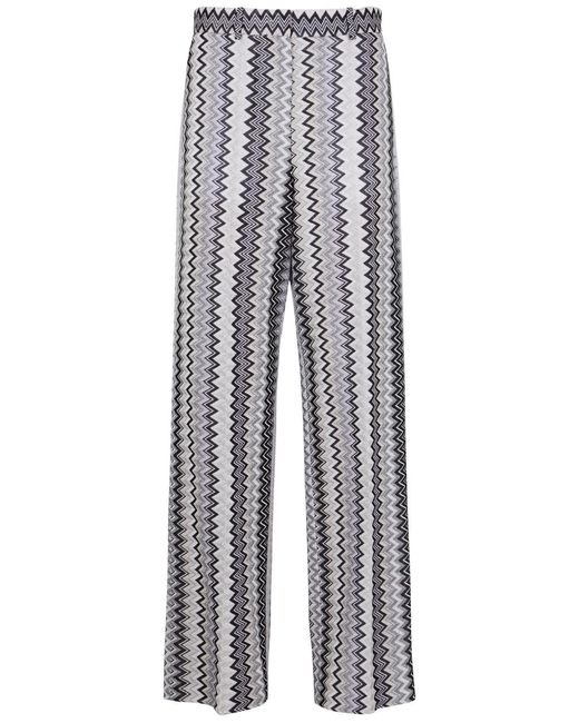 Missoni White Zigzag-intarsia Metallic Fine-knit Trousers