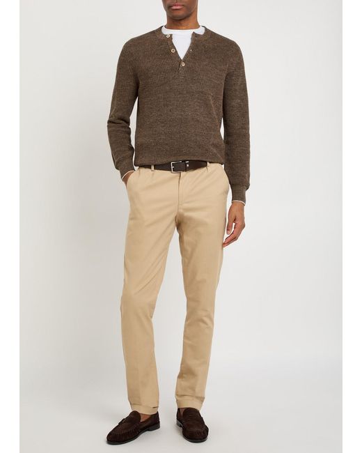 Brunello Cucinelli Brown Ribbed-Knit Linen And Cotton-Blend Jumper for men