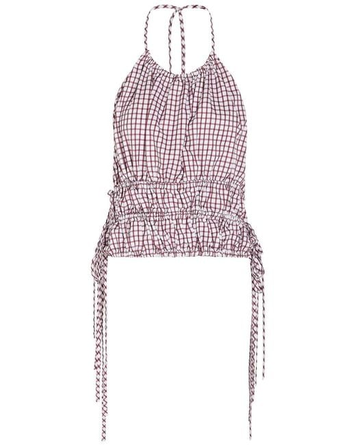 LIBEROWE Red Lina Checked Cotton-Poplin Top