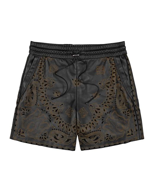 Amiri Gray Laser-cut Bandana Leather Shorts for men