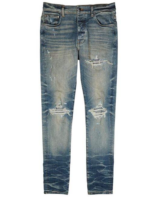 Amiri Blue Mx1 Crystal Distressed Skinny Jeans for men