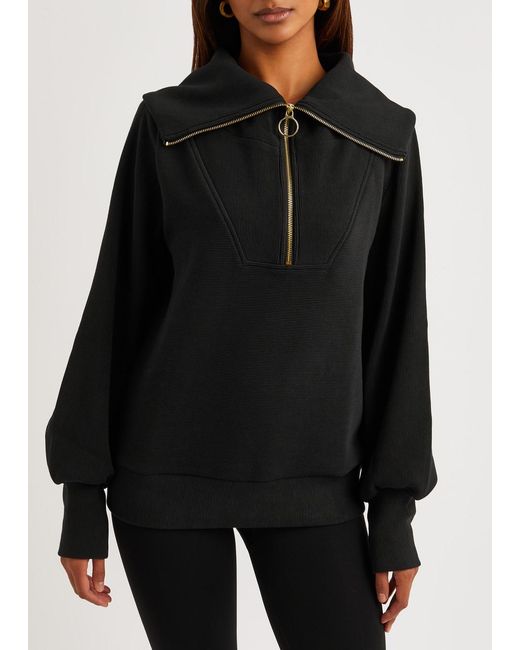 Varley Black Vine Ribbed Stretch-Cotton Half-Zip Sweatshirt
