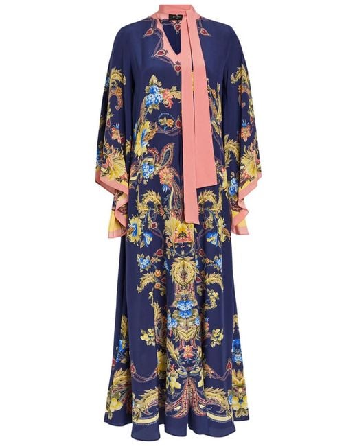 Etro Blue Printed Scarf-Effect Silk Maxi Dress