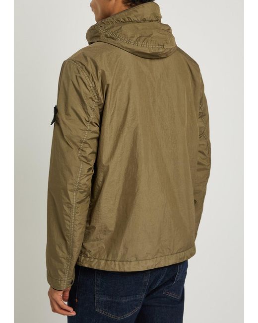 Stone Island Green Hooded Crinkled Shell Jacket for men