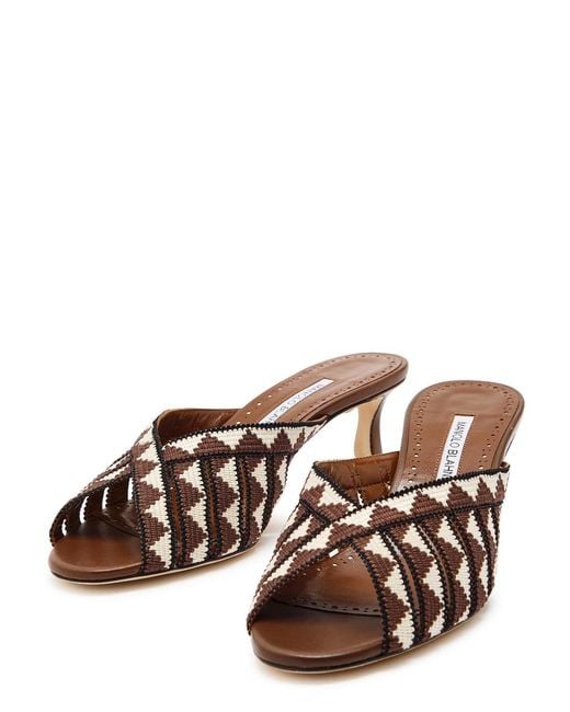 Manolo Blahnik White Trofesamu 50 Cross-Over Wool And Leather Sandals