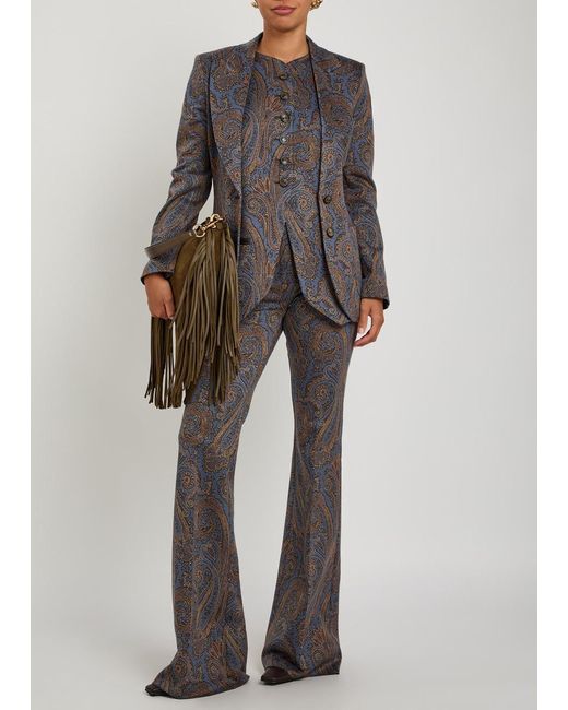 Etro Gray Paisley-Jacquard Flared-Leg Trousers