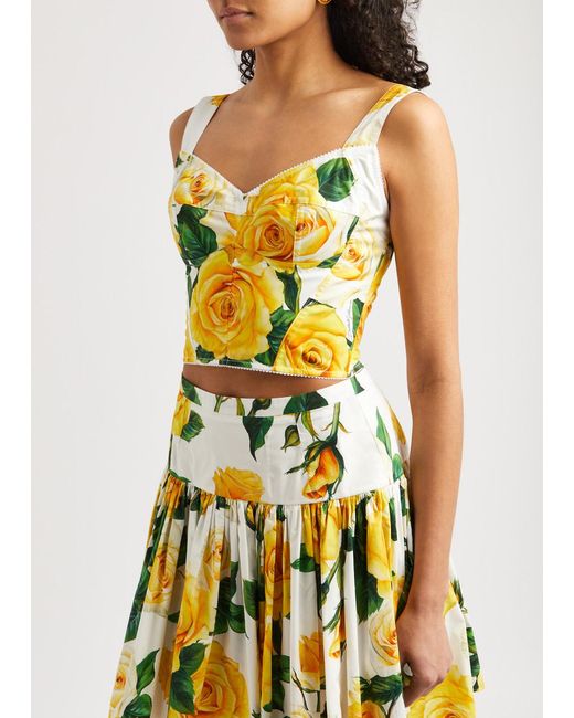 Dolce & Gabbana Yellow Floral-Print Stretch-Cotton Corset Top