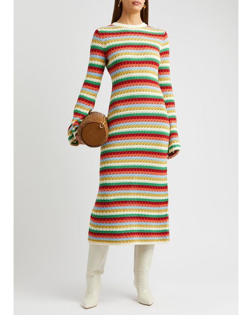 Kitri Multicolor Nadine Striped Crochet-knit Midi Dress