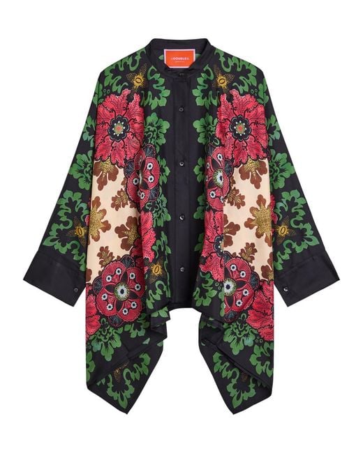 LaDoubleJ Blue Foulard Floral Silk-Twill Shirt
