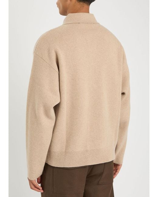 Jacquemus Natural La Pallone Melange Wool And Cashmere-Blend Polo Jumper for men