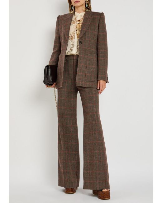 Chloé Brown Checked Wool Blazer