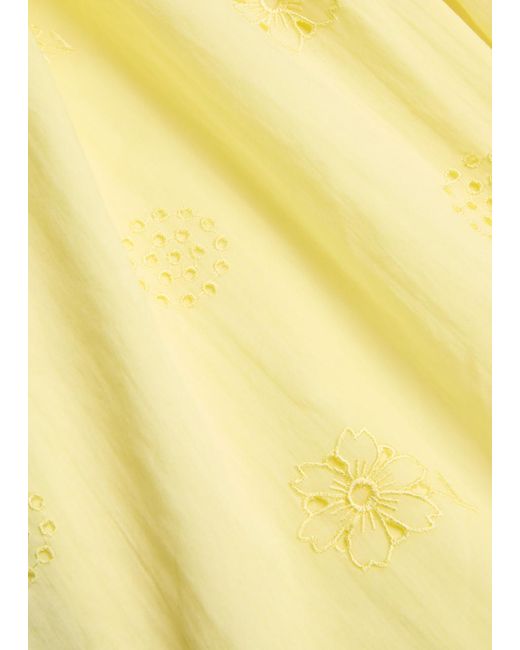 Thierry Colson Yellow Calliope Embroidered Cut-Out Cotton Midi Dress