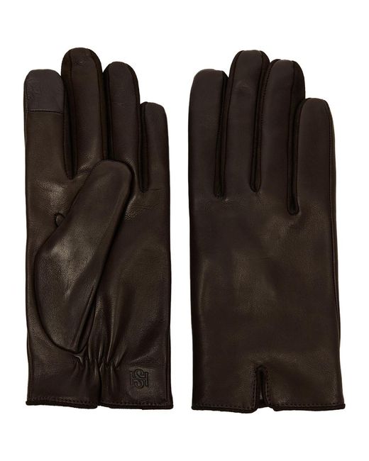 Handsome Stockholm Black Essentials Leather Gloves for men
