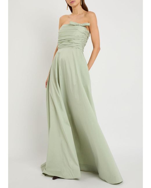 BERNADETTE Green Lucinda Ruched Taffeta Maxi Dress