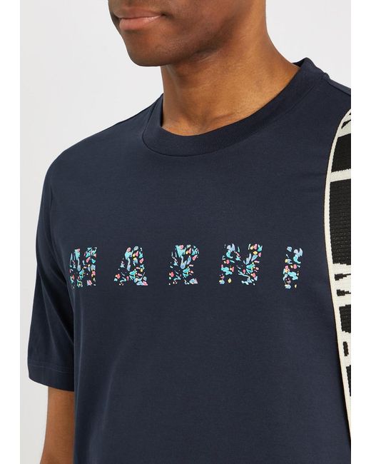 Marni Blue Logo-print Cotton T-shirt for men