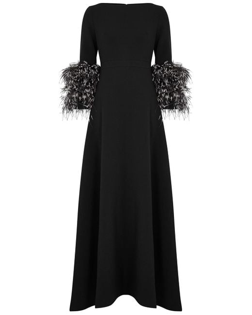 Huishan Zhang Synthetic Reign Feather-trimmed Gown in Black | Lyst