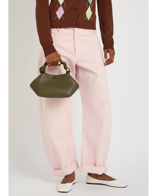 Ganni Green Bou Small Grained Leather Top Handle Bag