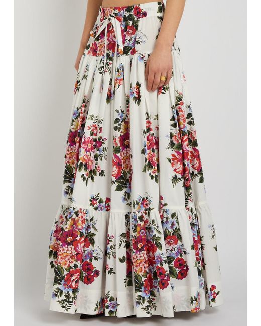 Dolce & Gabbana Red Floral-Print Cotton-Poplin Maxi Skirt