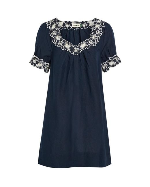 Rixo Blue Cristina Floral-Embroidered Linen-Blend Mini Dress