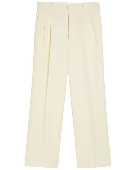 AMI White Pleated Wide-Leg Wool Trousers for men