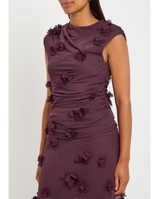 Jonathan Simkhai Purple Tessa Floral-Appliquéd Fine-Knit Top