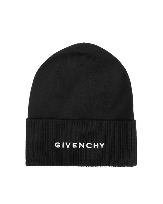 Givenchy Black Logo-Embroidered Wool Beanie for men