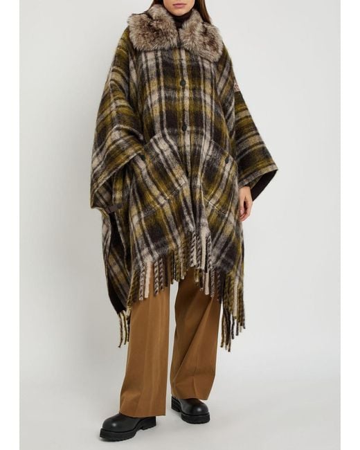 Moncler Brown Plaid Brushed Wool-Blend Cape