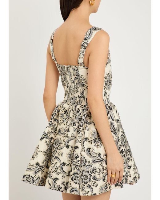 Alice + Olivia White Guinevere Bustier Floral-Jacquard Woven Mini Dress