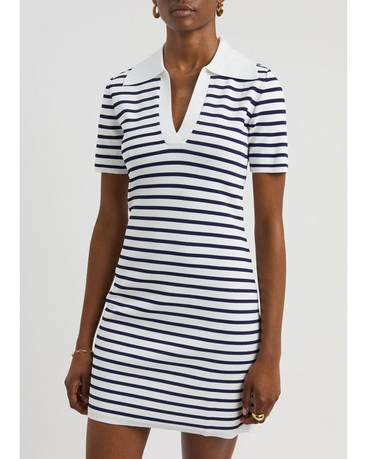 AEXAE Blue Striped Stretch-Knit Polo Mini Dress