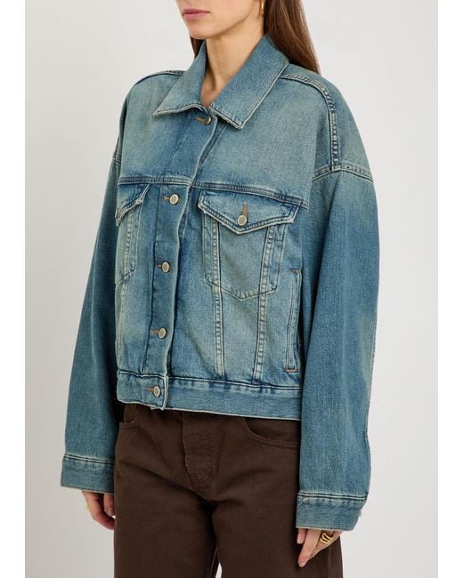 GOOD AMERICAN Blue Cropped Denim Trucker Jacket