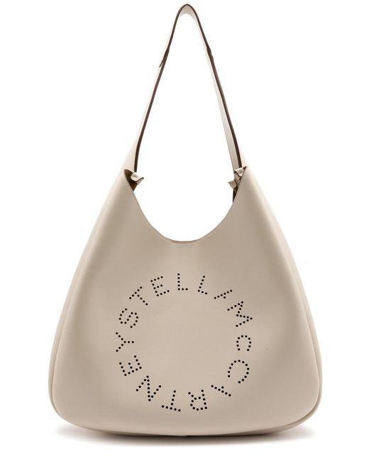 Stella McCartney Natural Stella Logo Faux Leather Shoulder Bag