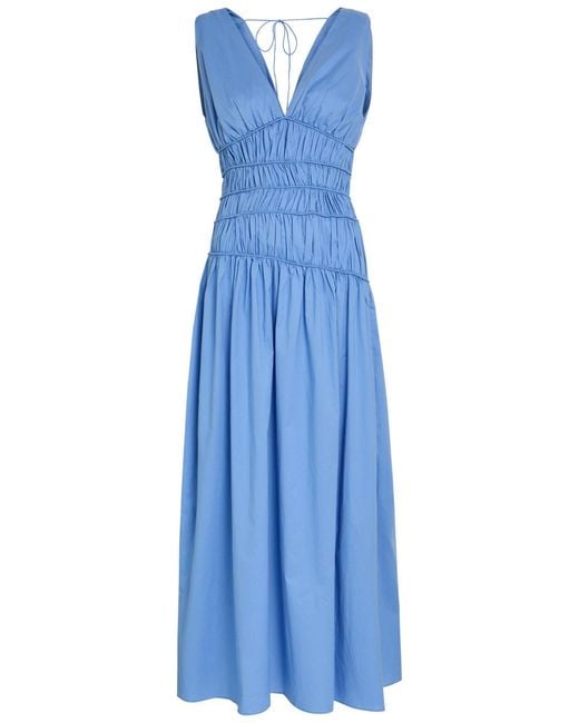 Faithfull The Brand Blue Saja Smocked Cotton Maxi Dress