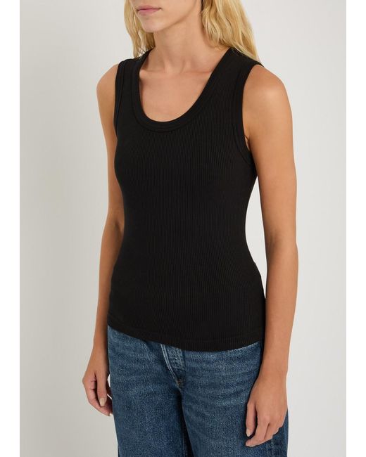 Agolde Black Poppy Ribbed Cotton-Blend Tank