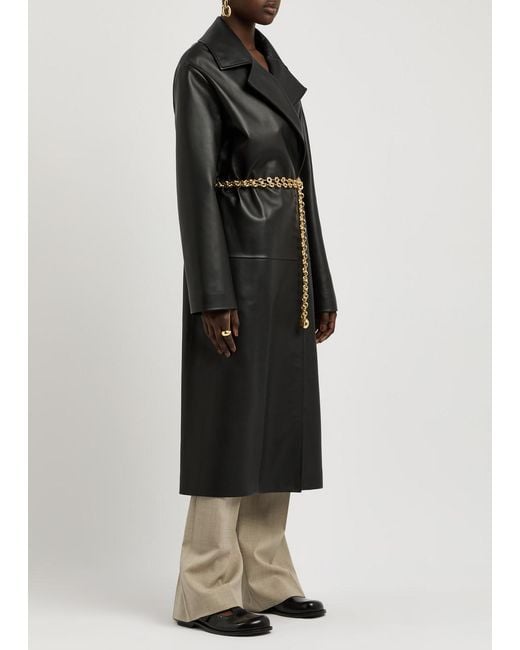 Loewe Black Belted Leather Coat Uk12