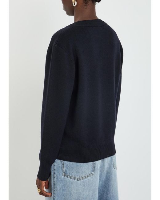 Rohe Blue V-Neck Stretch-Wool Jumper