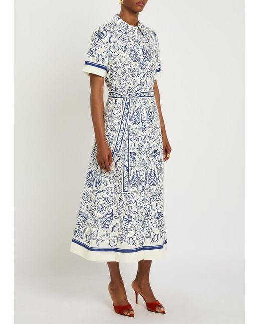 Jonathan Simkhai White Audria Printed Belted Linen-Blend Midi Shirt Dress