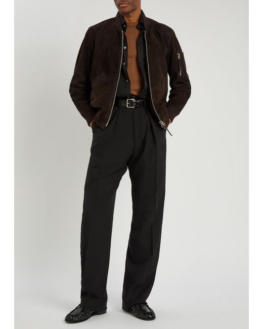 Tom Ford Black Double Pleat Wool-Blend Trousers for men