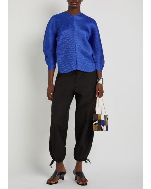 Pleats Please Issey Miyake Blue Pleated Sculpted Woven Top