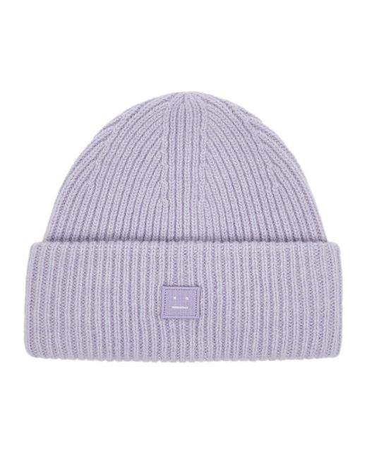 Acne Purple Pansy Ribbed Wool Beanie