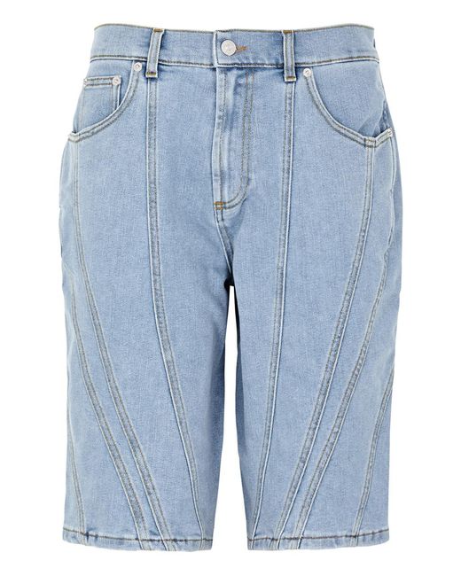 Mugler Blue Panelled Denim Longline Shorts