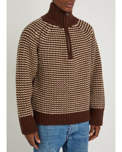 Studio Nicholson Brown Striped Half-Zip Wool Jumper for men