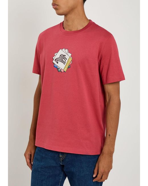 Paul Smith Pink Zebra Printed Cotton T-Shirt for men